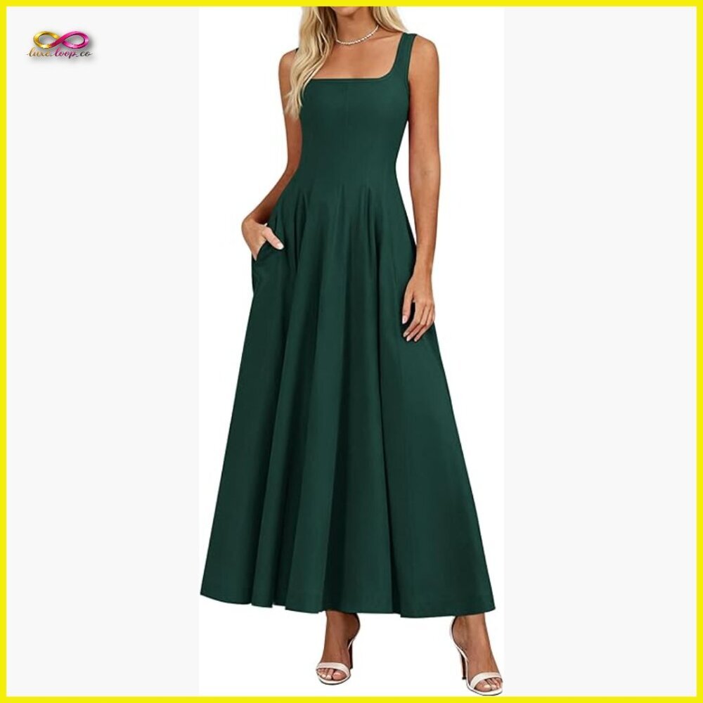 Sleeveless A-Line Midi Dress Formal Wedding Guest Party Elegant Flowy